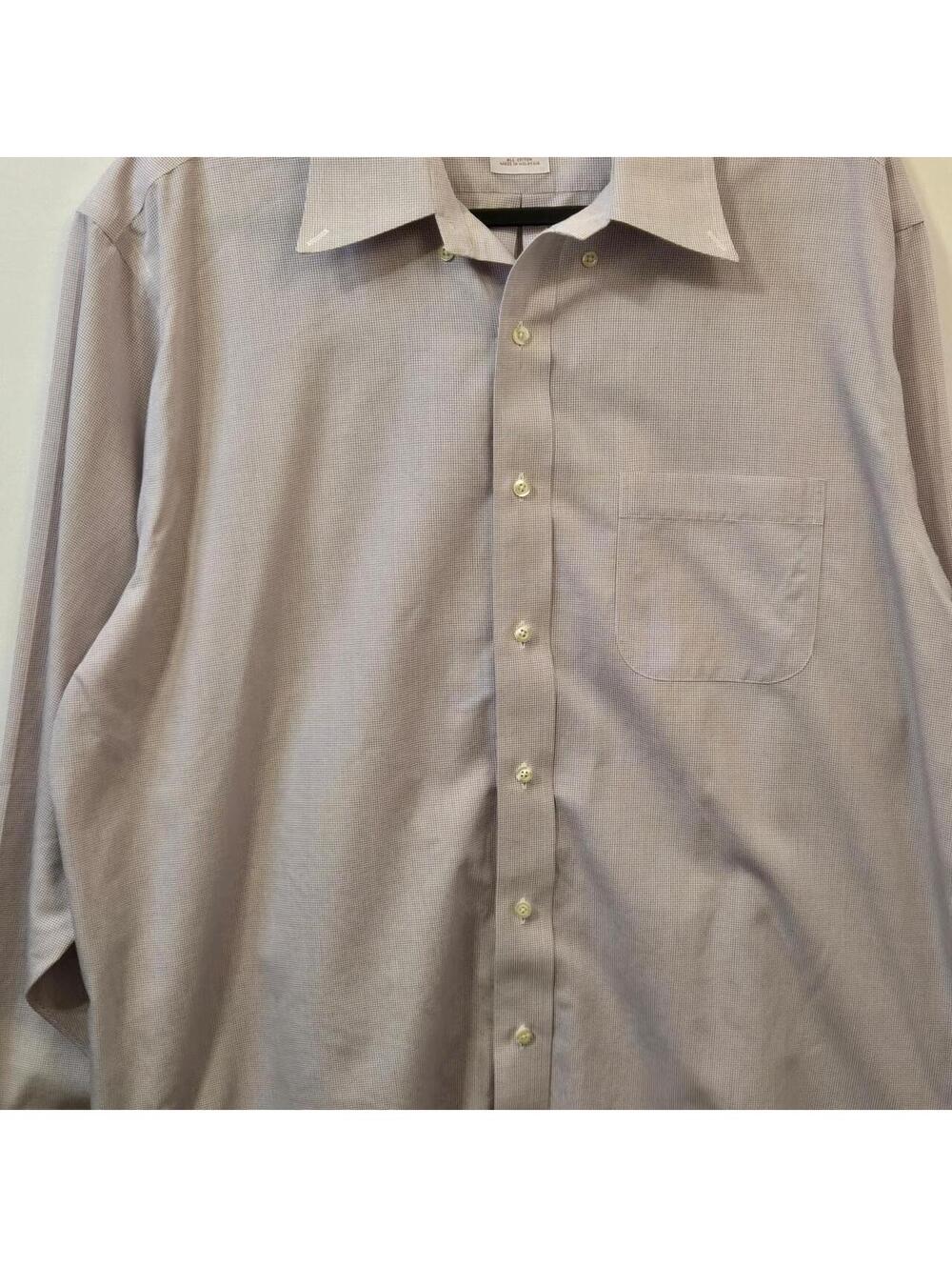 Brooks Brothers white & purple checkered cotton button-up shirt.